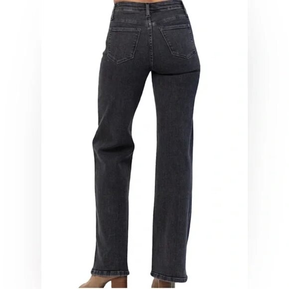 Judy Blue Women’s Button Fly High Rise Wide‎ Leg Black Denim Jeans Size 7/28 - Picture 2 of 14